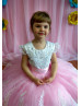 Beaded White And Pink Lace Flower Girl Dress